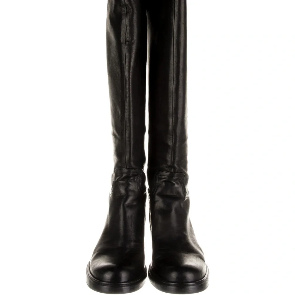 MIU MIU PRADA WOMEN BLACK LEATHER OVER-THE-KNEE BOOTS SIZE 7.5 37.5 - Picture 4 of 10